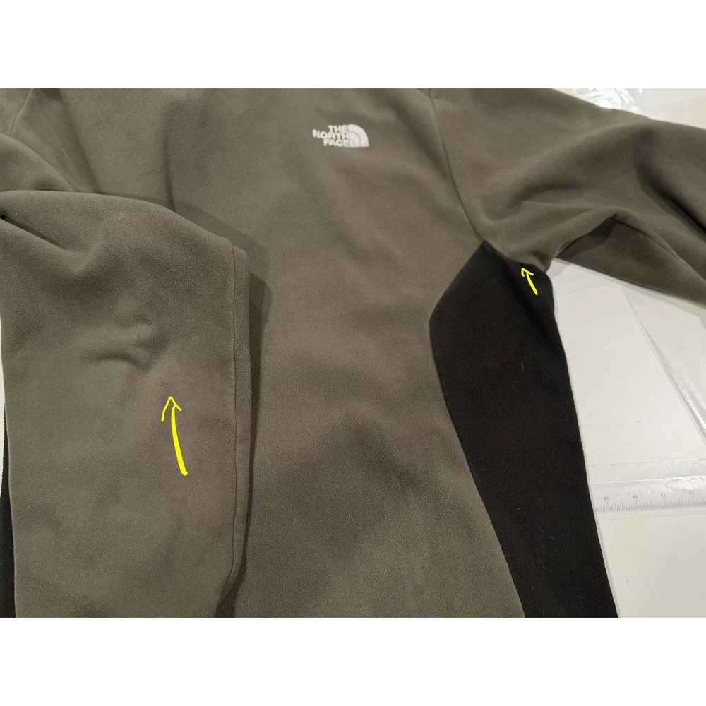 The North Face Mens Full Zip Fleece Jacket Olive Green Black Mock Neck Large
